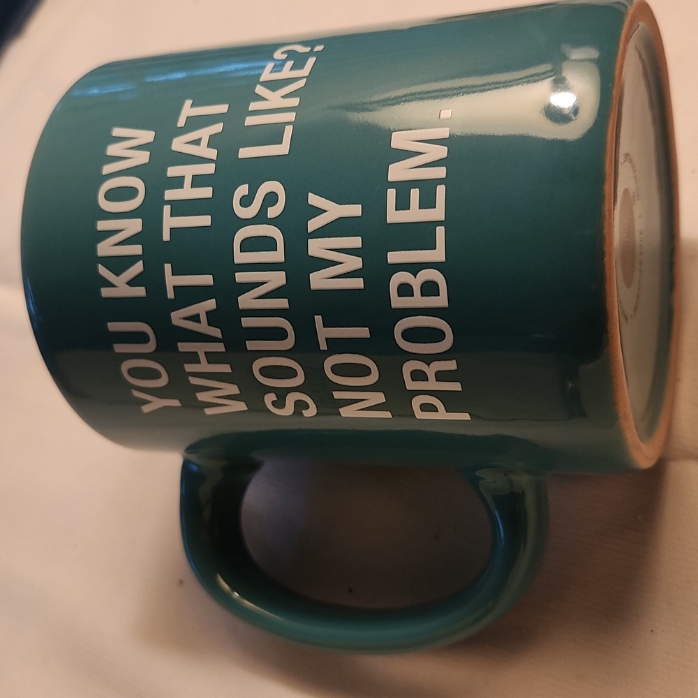 NWOT About Face designs " NOT MY PROBLEM" teal 12 OZ mug